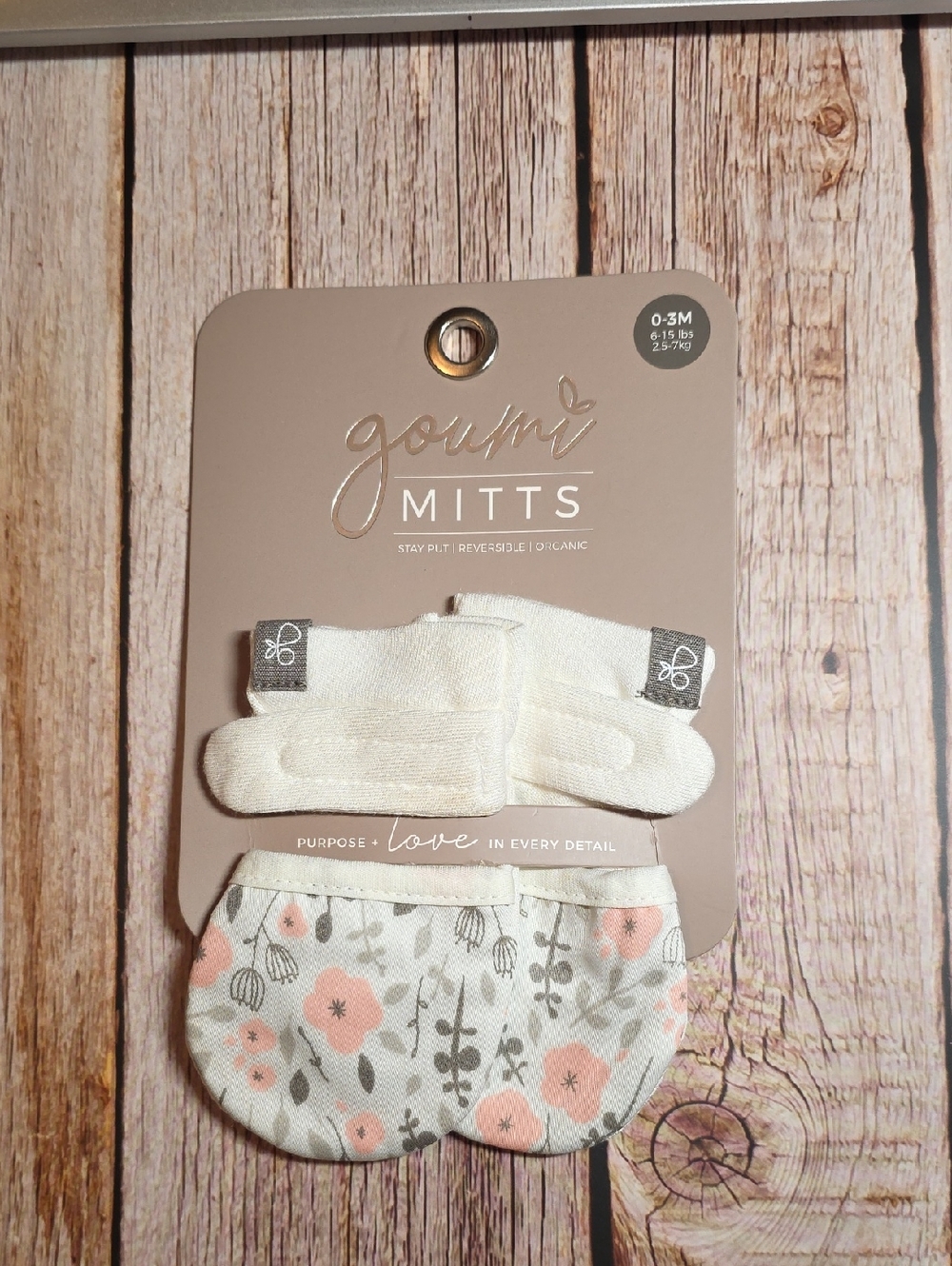 Goumi Cream & Pink Floral Baby Mittens